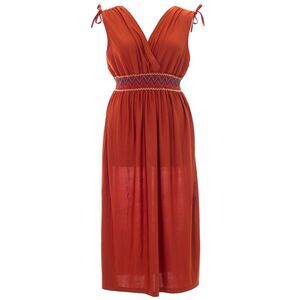 Rust Plus Size Sun Dress With Tied Shoulders